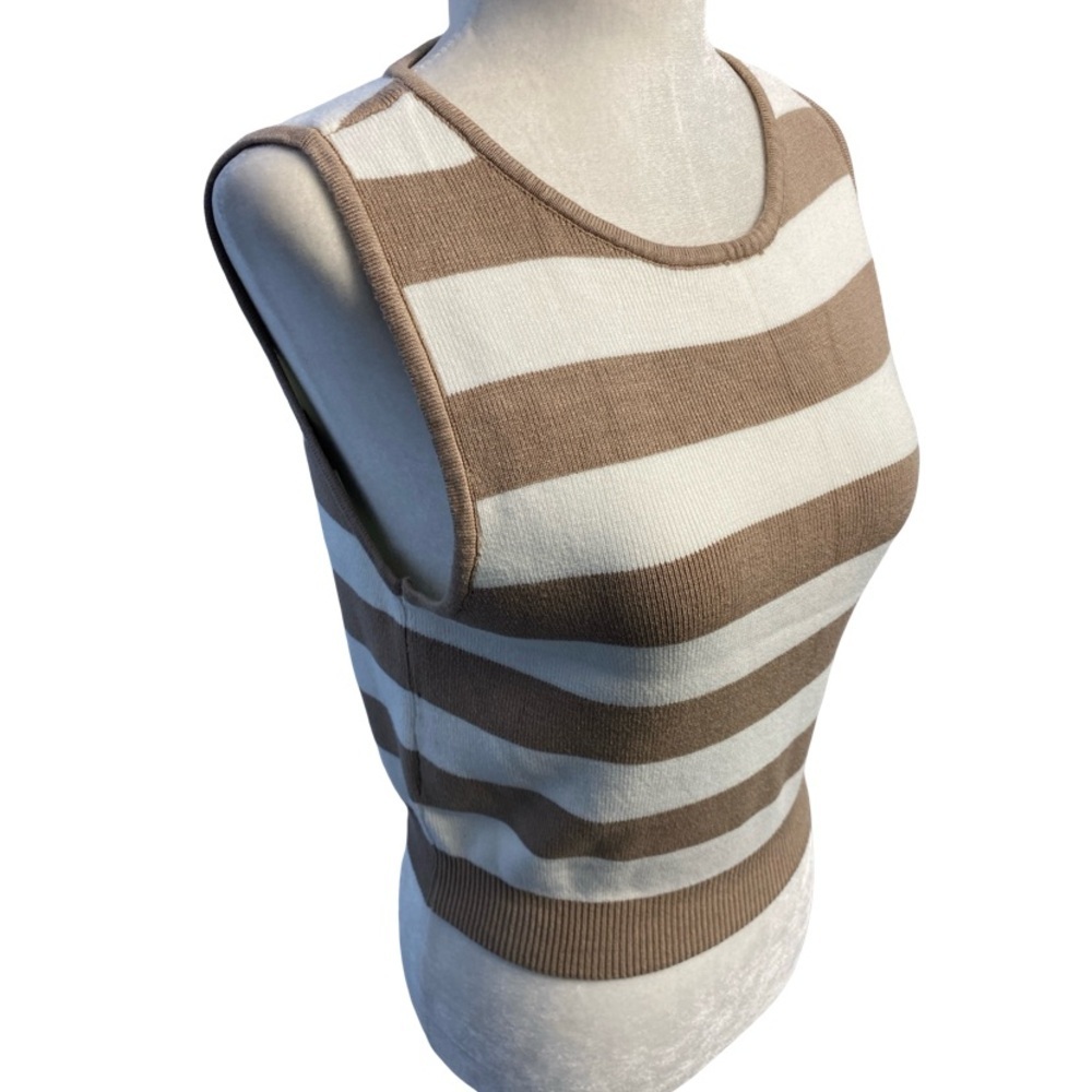 Dynamite Tan Ivory Striped Crewneck Tank Top Size Xl Knit Stretch Cropped - Picture 6 of 16